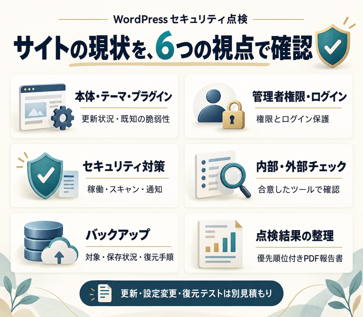 WordPressのセキュリティを点検します 更新・防御・バックアップを確認し優先対策をご報告 イメージ2