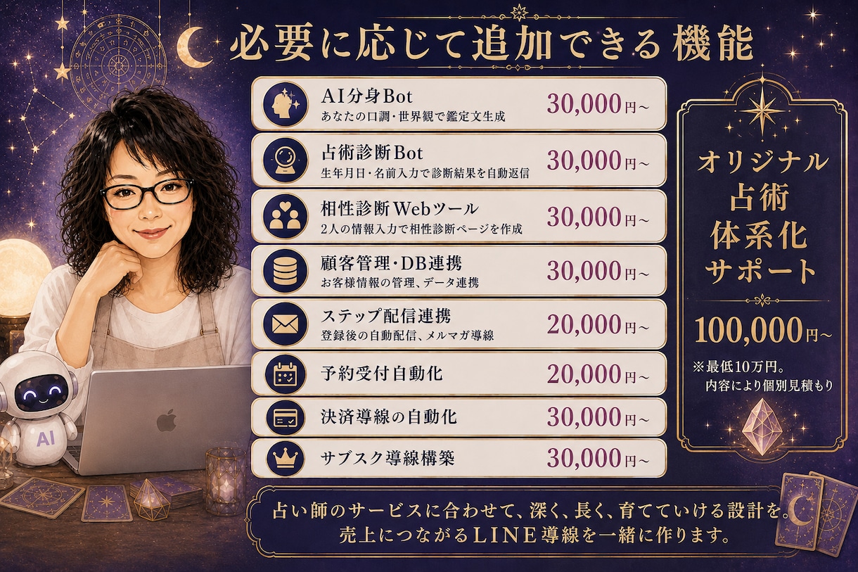 鑑定歴30年の占い師がLINE Bot構築します 占術・鑑定・集客導線まで考える占い師専用LINE Bot イメージ3