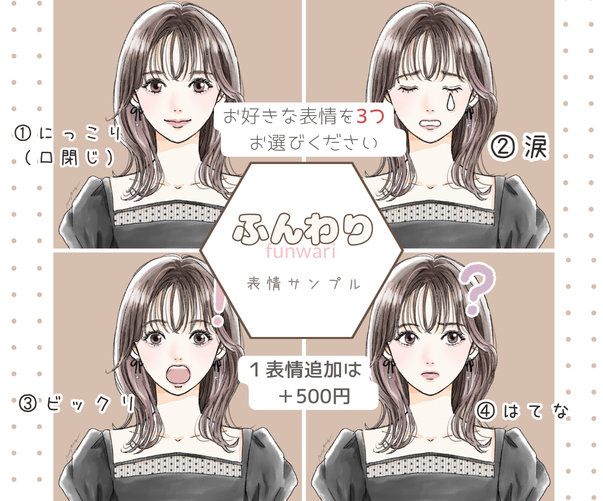 商用可★選べる！表情アイコン3点セット描きます ふんわりorビビット　2種の絵柄からお好みのタッチで♪ イメージ3