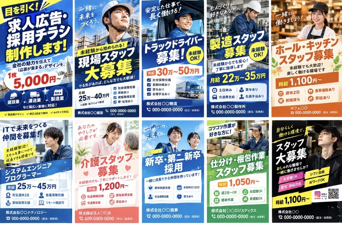 目を引く求人広告・採用チラシを制作します 建設業・運送業・製造業の求人募集に対応！ イメージ4