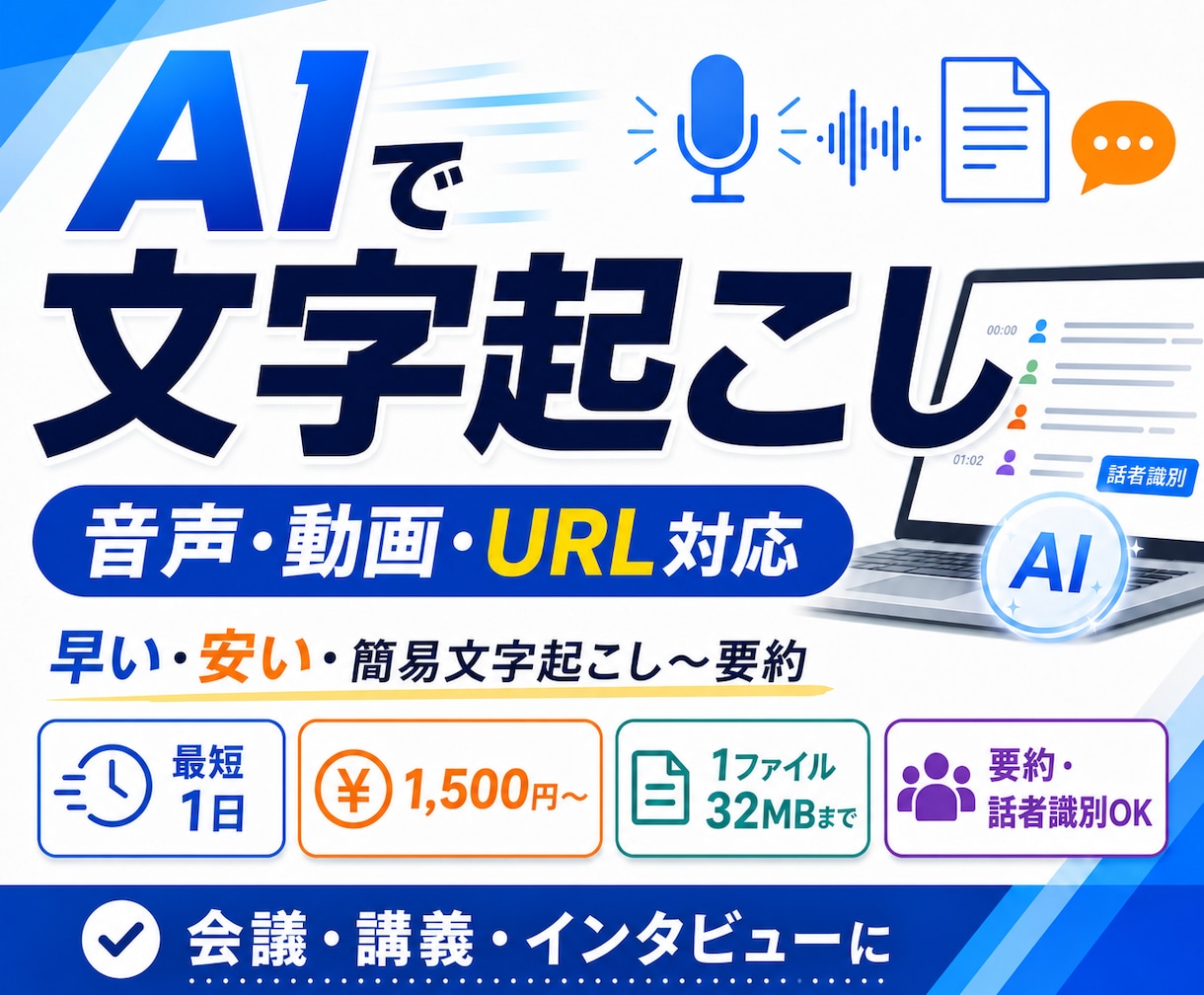 AIで音声・動画・URLを文字起こし・要約します 会議・講義・動画を素早く見やすい文章へ イメージ1