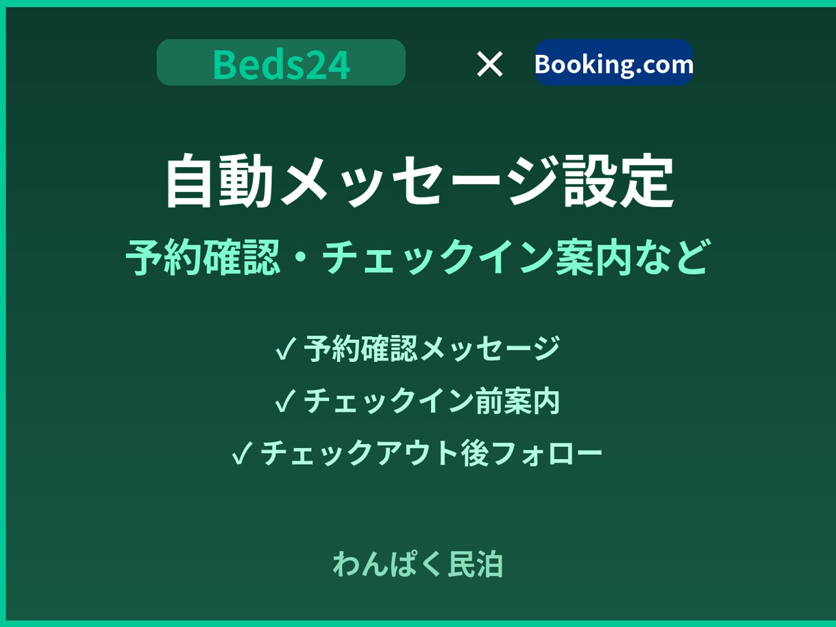 Beds24×ブッキング自動メッセージを設定します Beds24×Booking.com自動メッセージ設定 イメージ1