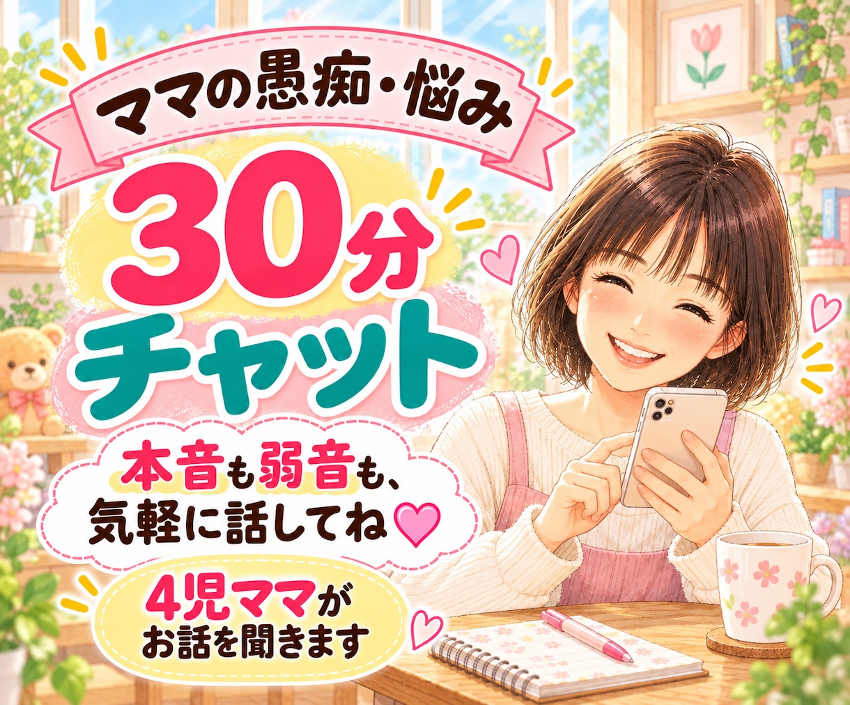 ママの愚痴や悩み、30分チャットで聞きます 4児ママが否定せず、あなたの本音に寄り添います♡ イメージ1