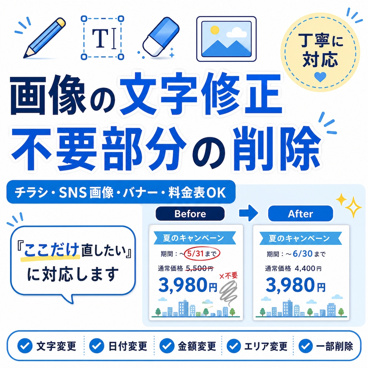 画像の文字修正・不要部分の削除をします 「この文字だけ変えたい」「ここだけ消したい」に対応します！ イメージ1