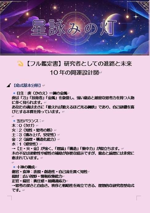 星詠みの灯 魂の運命分析書をお送りします 宇宙　×　科学　で導く星の羅針盤 イメージ2