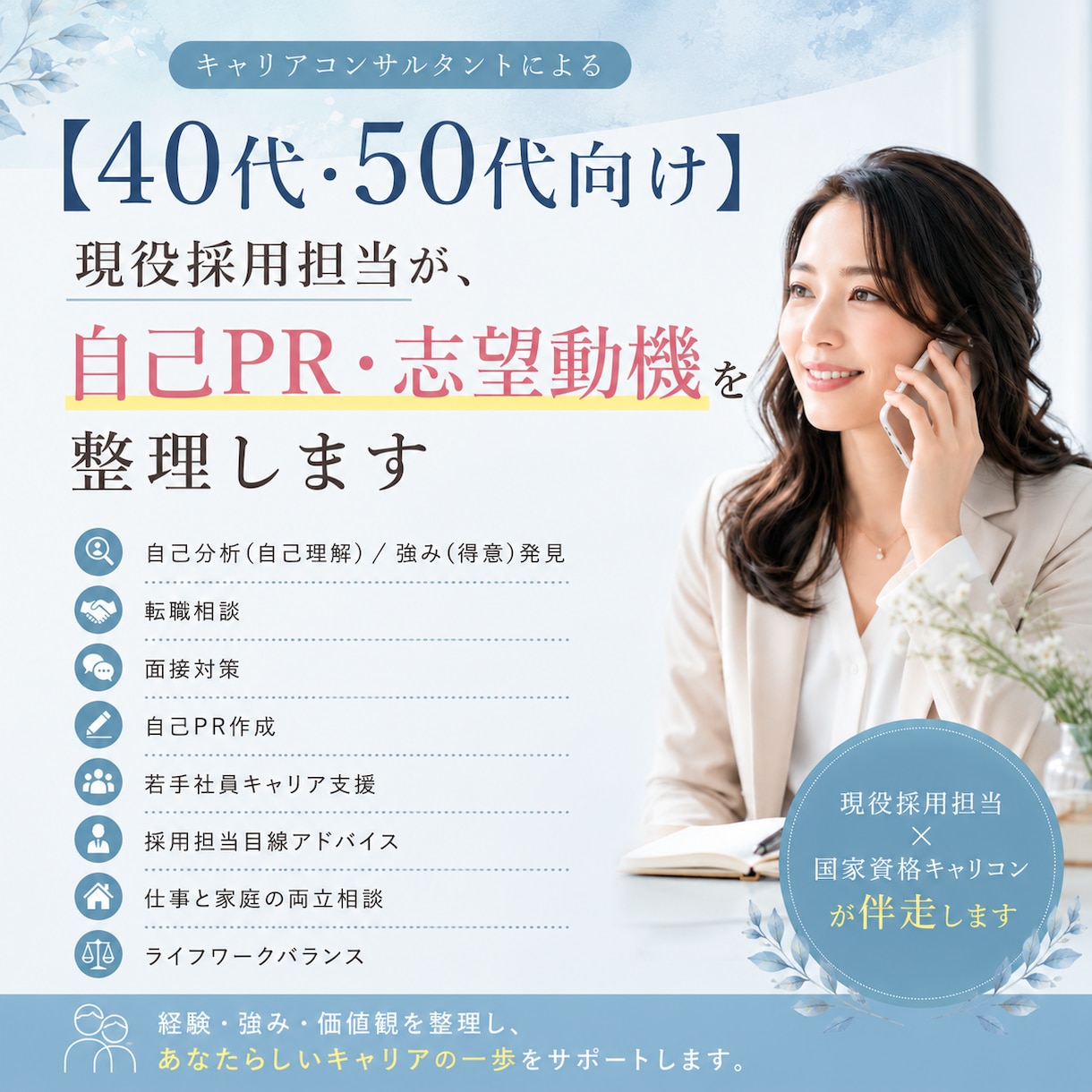現役採用担当が、自己PR・志望動機を整理します 【40代・50代向け】現役採用担当×国家資格キャリコンが伴走 イメージ1