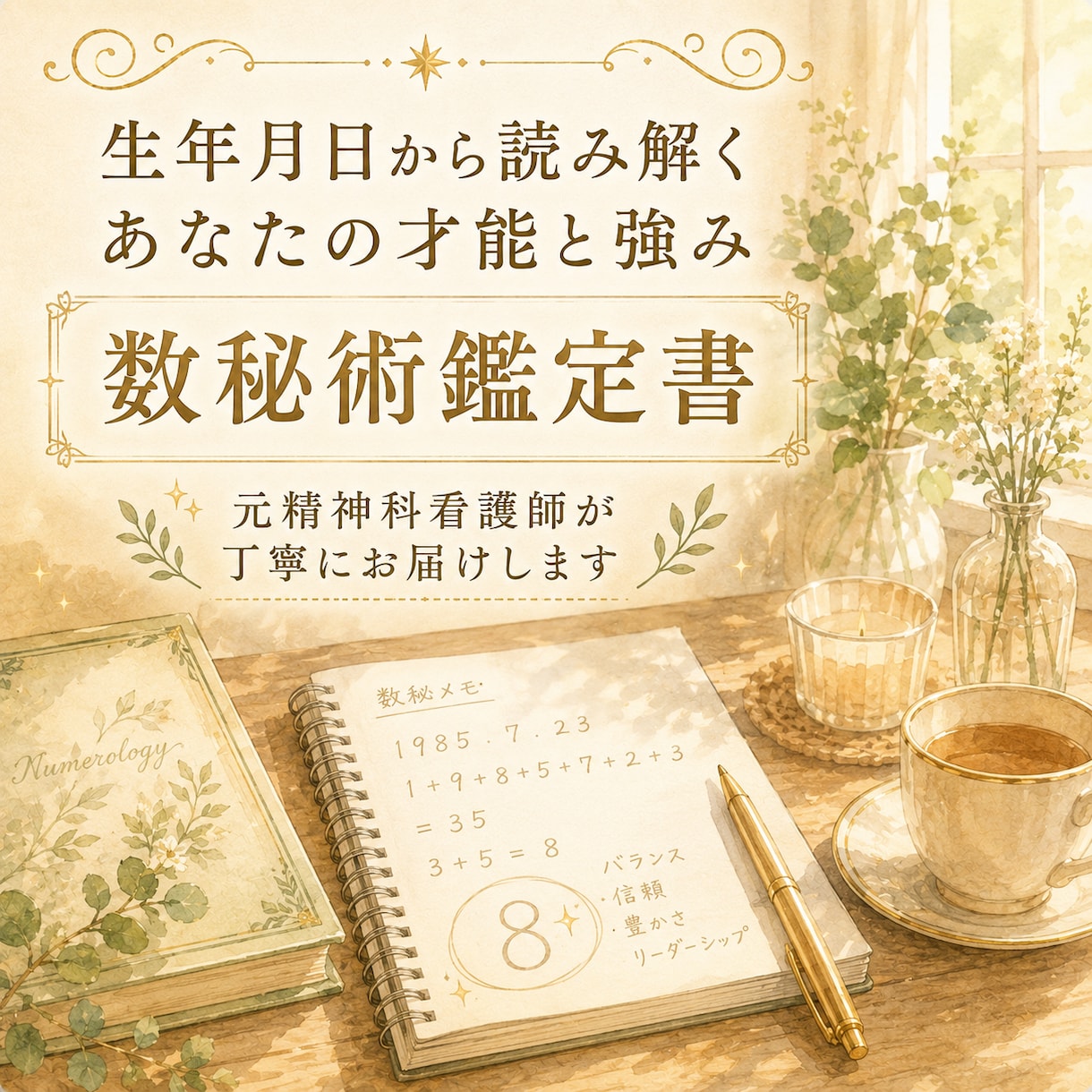 生年月日から才能と強みを鑑定します 元精神科看護師が数秘術でやさしく読み解きます イメージ1