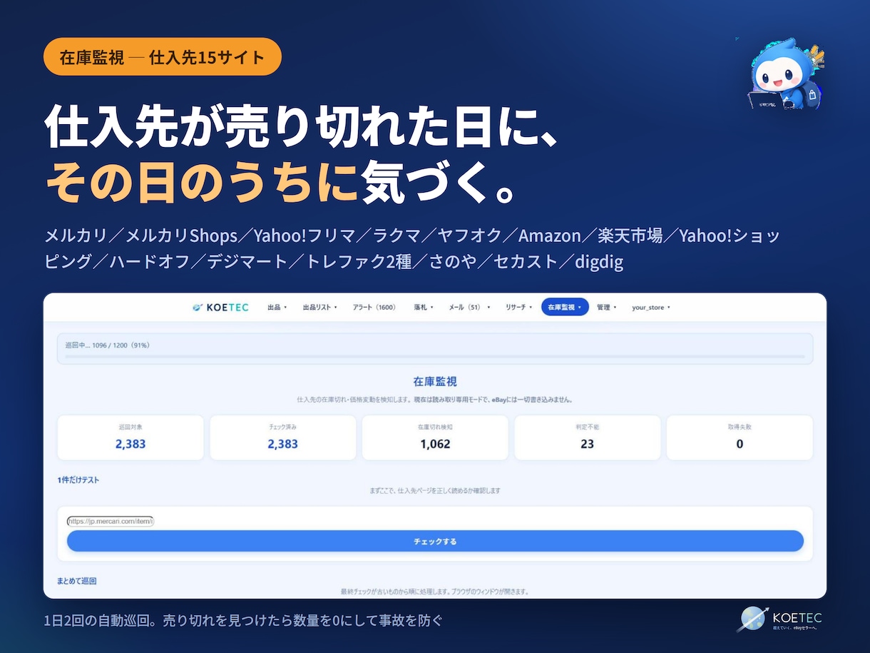 eBay無在庫の最強在庫管理ツールを提供します 今だけ限定価格。毎朝の在庫確認から解放されます イメージ5