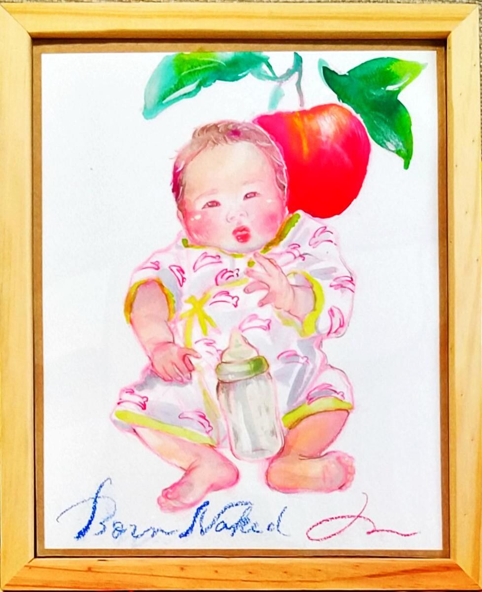 原画額縁つき・新生児の似顔絵描きます お子さんの新生児期の写真から水彩絵にしませんか？ イメージ1