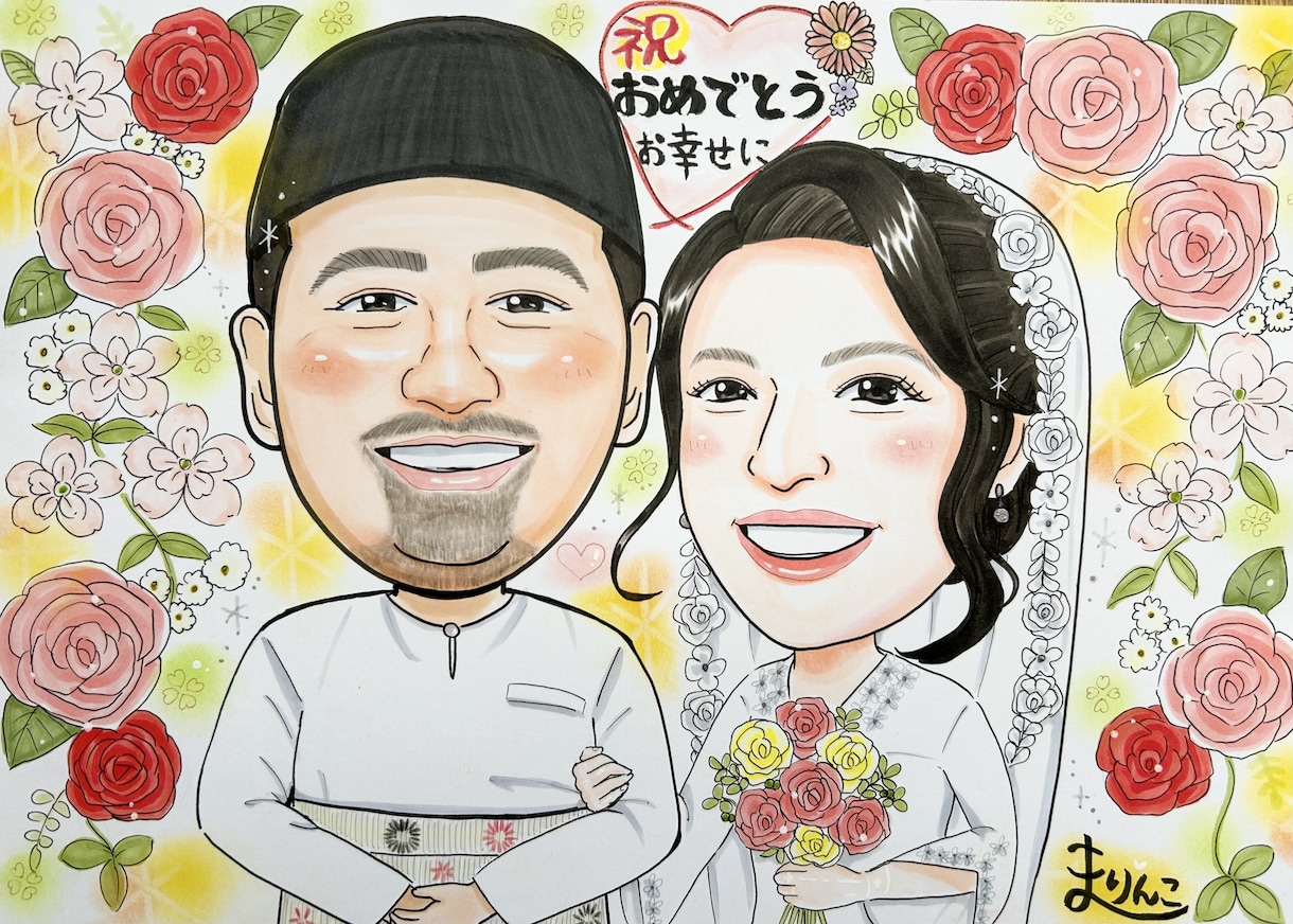 額縁付！結婚記念日、カップル記念日の似顔絵描きます ⭐︎送料無料！記念日をもっと特別に。世界に一つだけの似顔絵 イメージ6