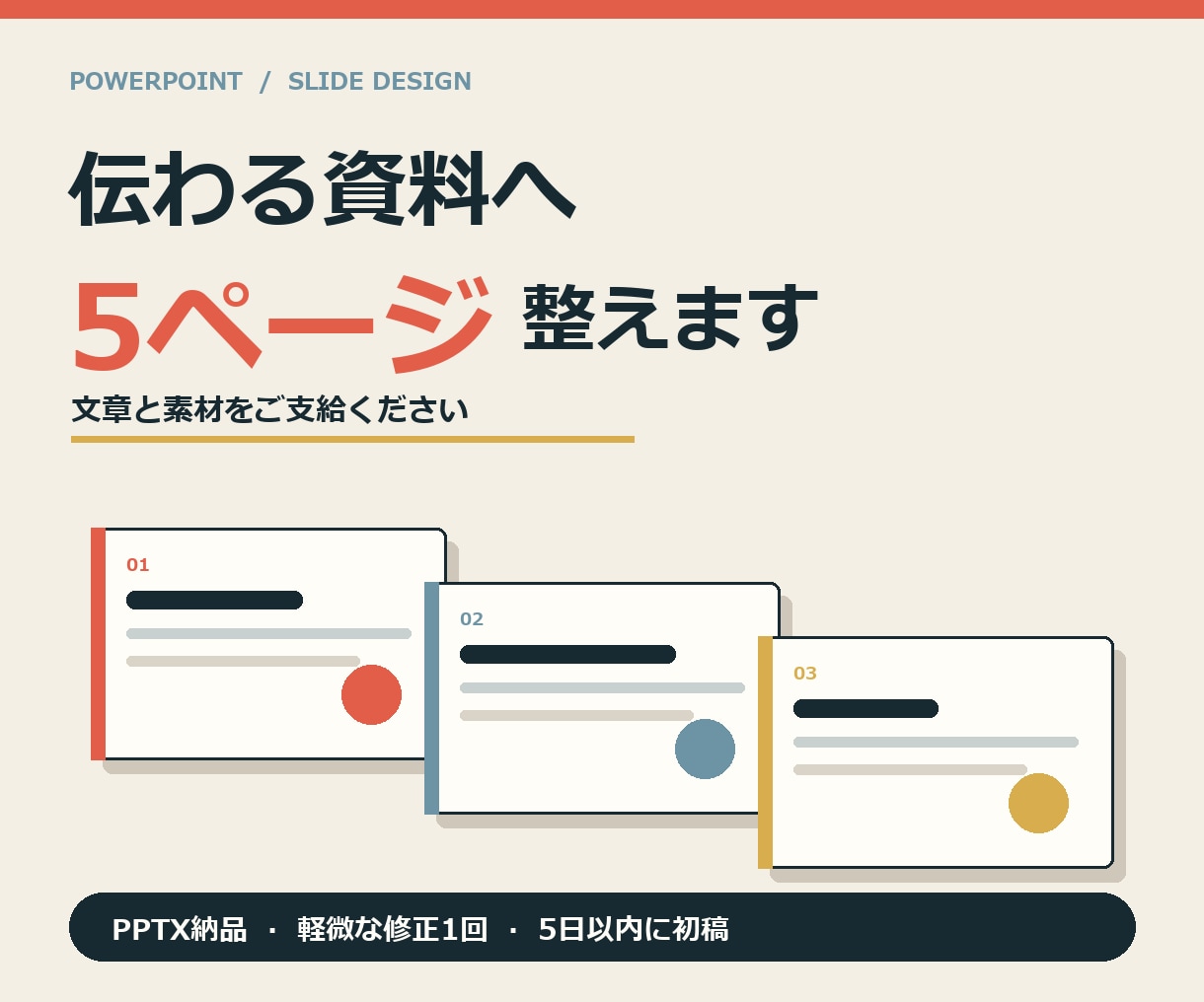 PowerPoint資料5ページを整えます 文章と素材をご支給／伝わるスライドへ イメージ1