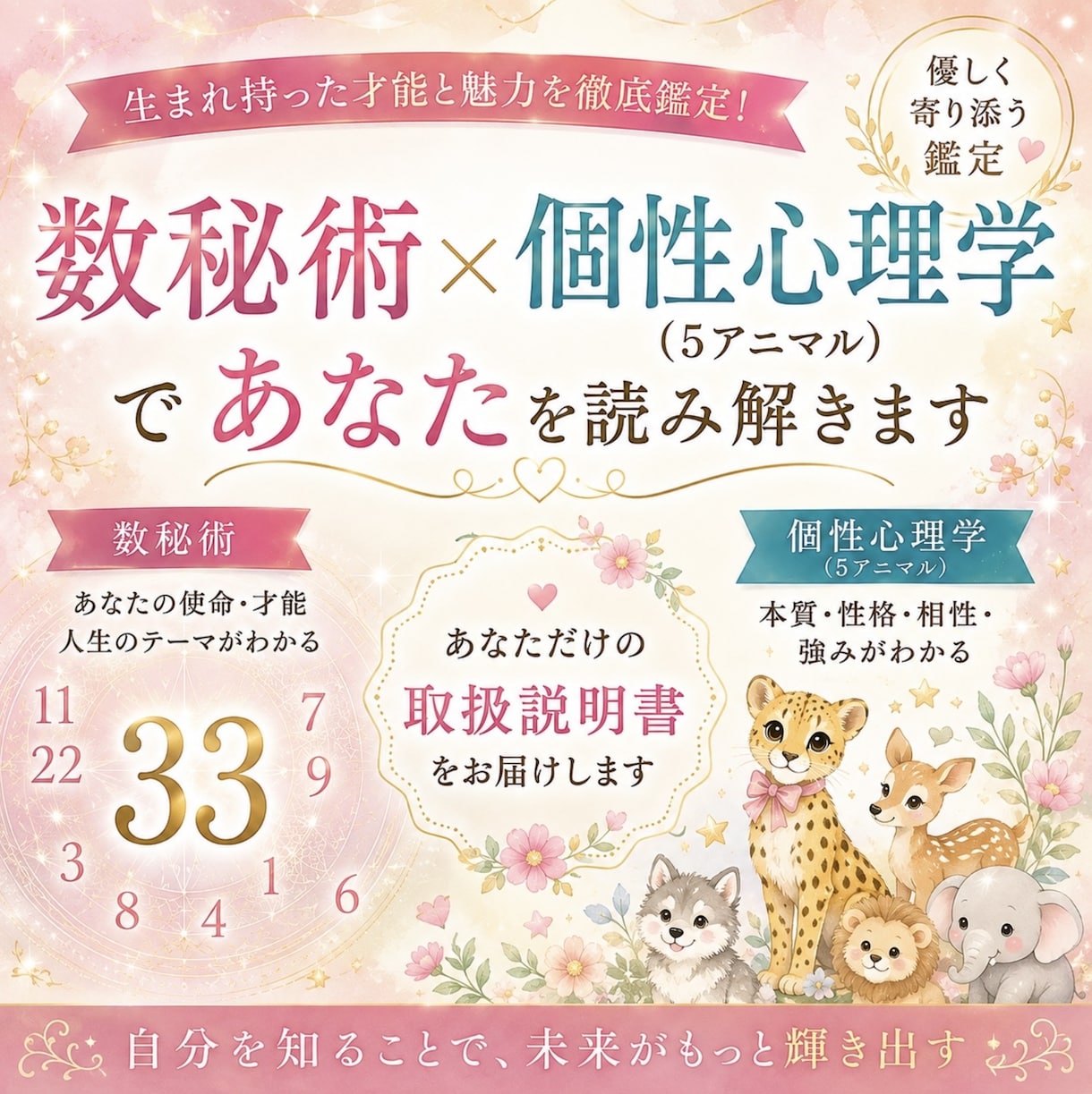 数秘術✖️個性心理学（5アニマル）で徹底鑑定します あなたがもっと自分を好きになれますように♡ イメージ1