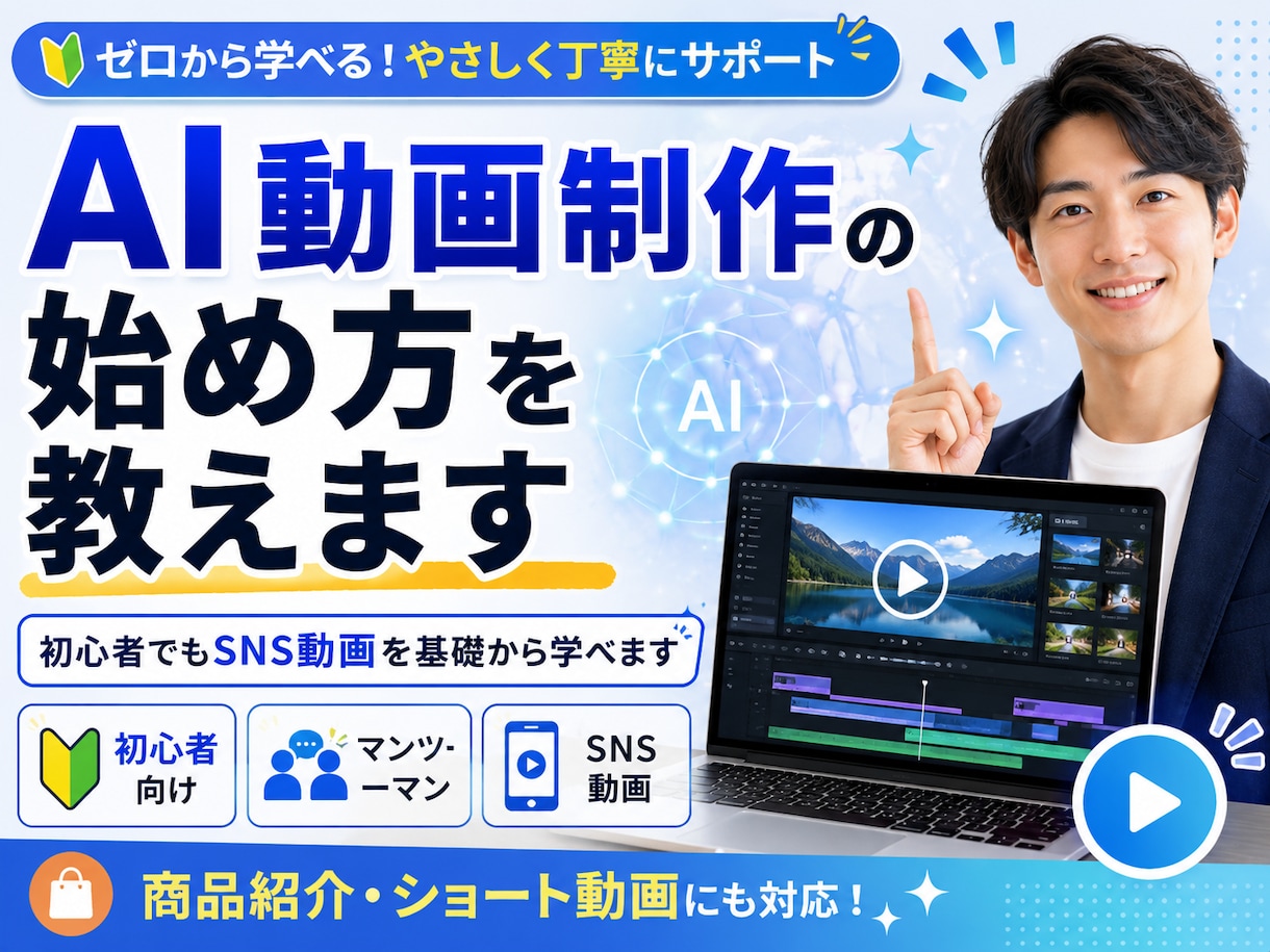 AI動画の作り方を基礎からマンツーマンで教えます 初心者でもショート動画やYouTube動画を基礎から学べます イメージ1