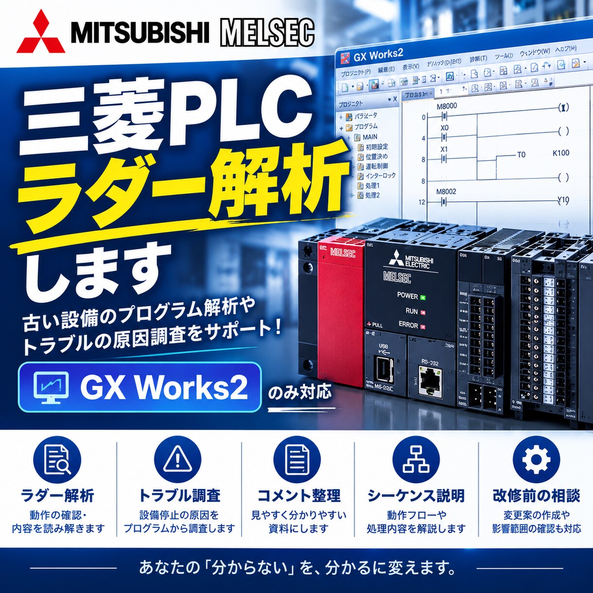 三菱PLC ラダー解析します 設備トラブルの原因調査。ラダー解読。気軽に相談ください イメージ1