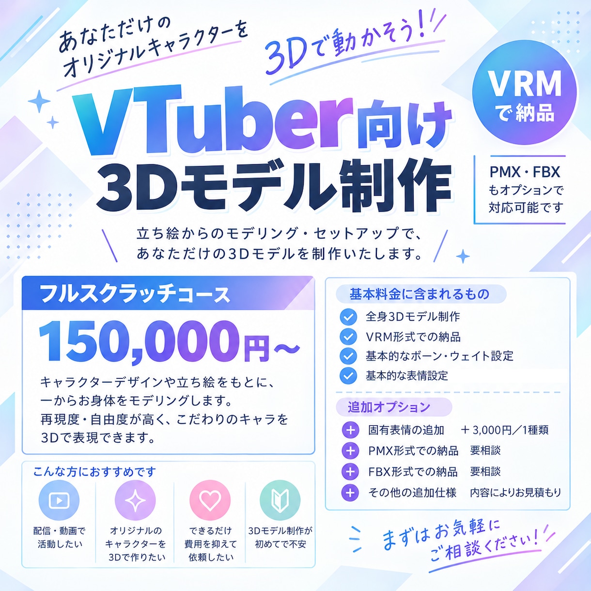 vtuberさん向け3Dモデル制作を致します モデルはフルスクラッチ！オプションで調整可能 イメージ1