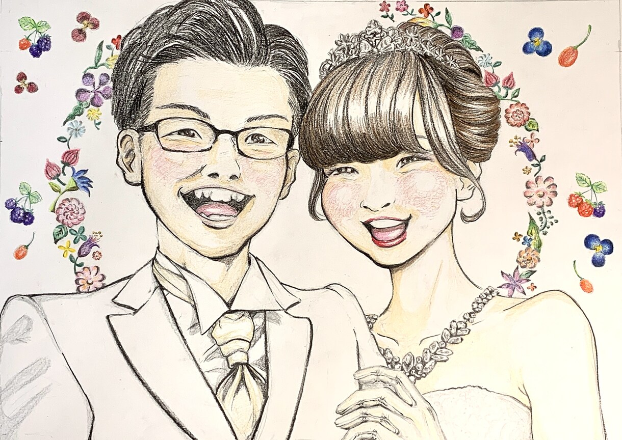 明るくて暖かな画風で似顔絵を描きます 色紙や画用紙に手描きのイラストで明るく温かみある似顔絵を。 イメージ1
