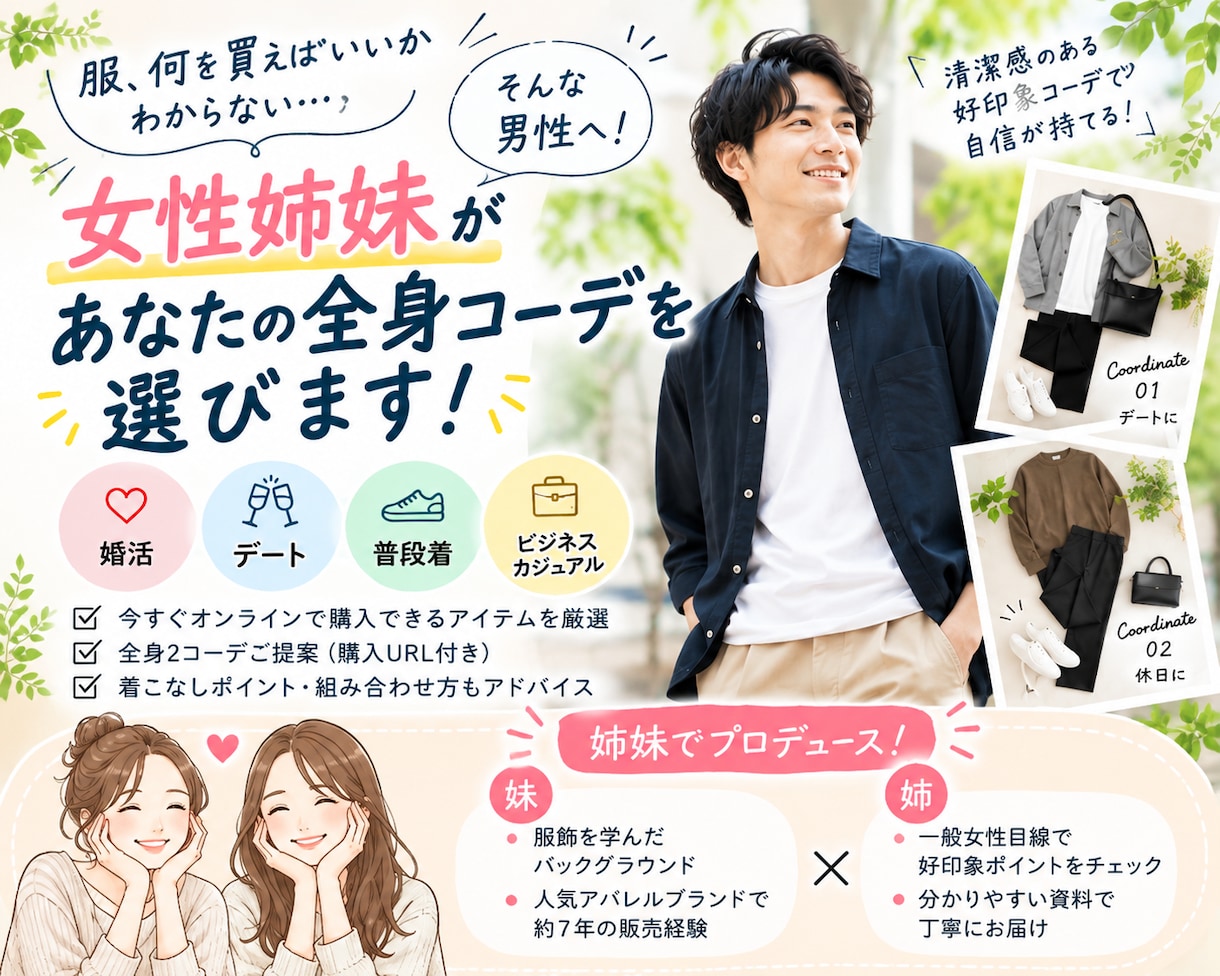 服選びが苦手な男性の全身コーデを選びます アパレル販売経験者が女性目線で似合う服をご提案 イメージ1