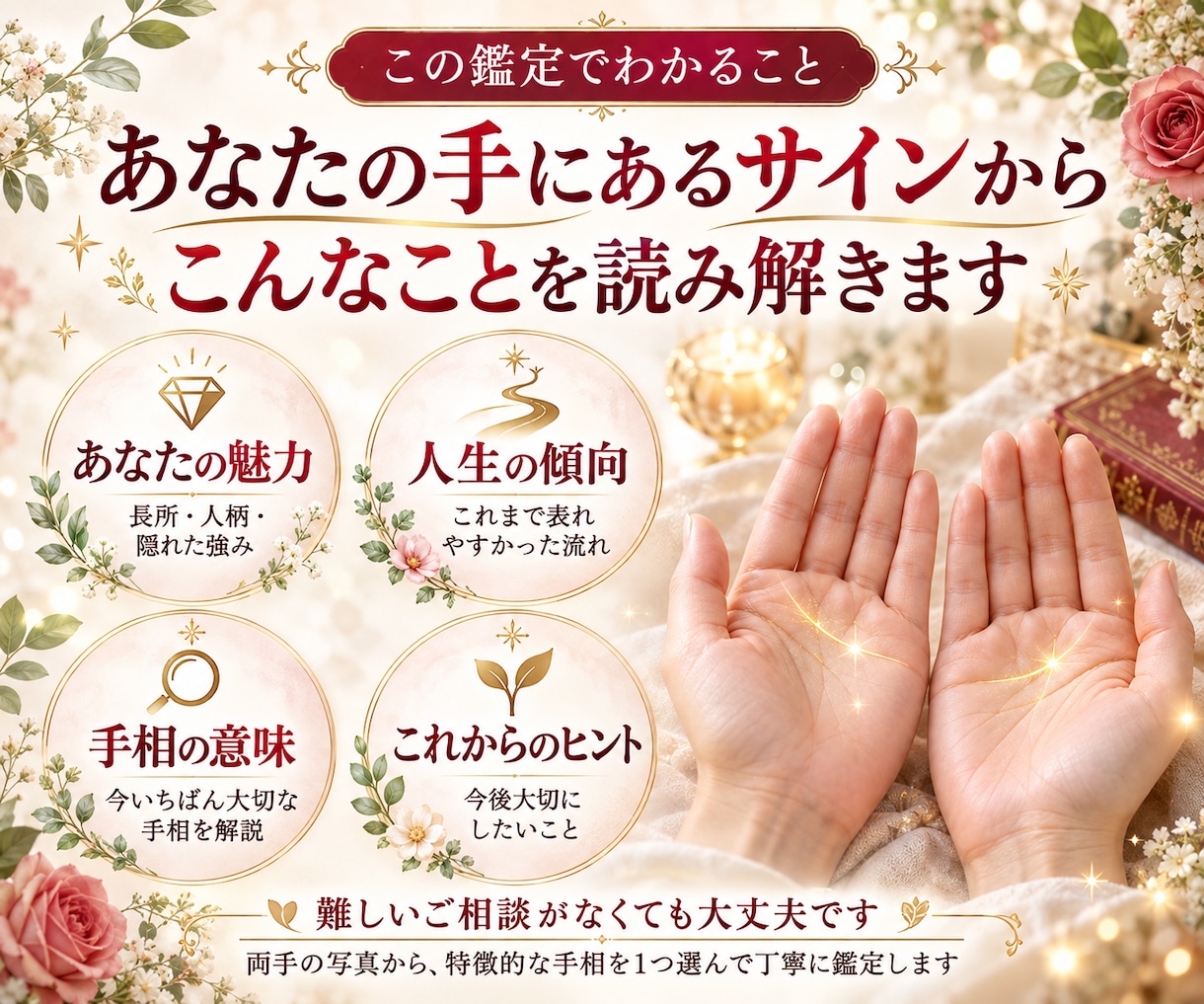 あなたの手にある『一番大切な手相』を鑑定します 両手から今のあなたに伝えたい手相を1つ読み解きます イメージ2