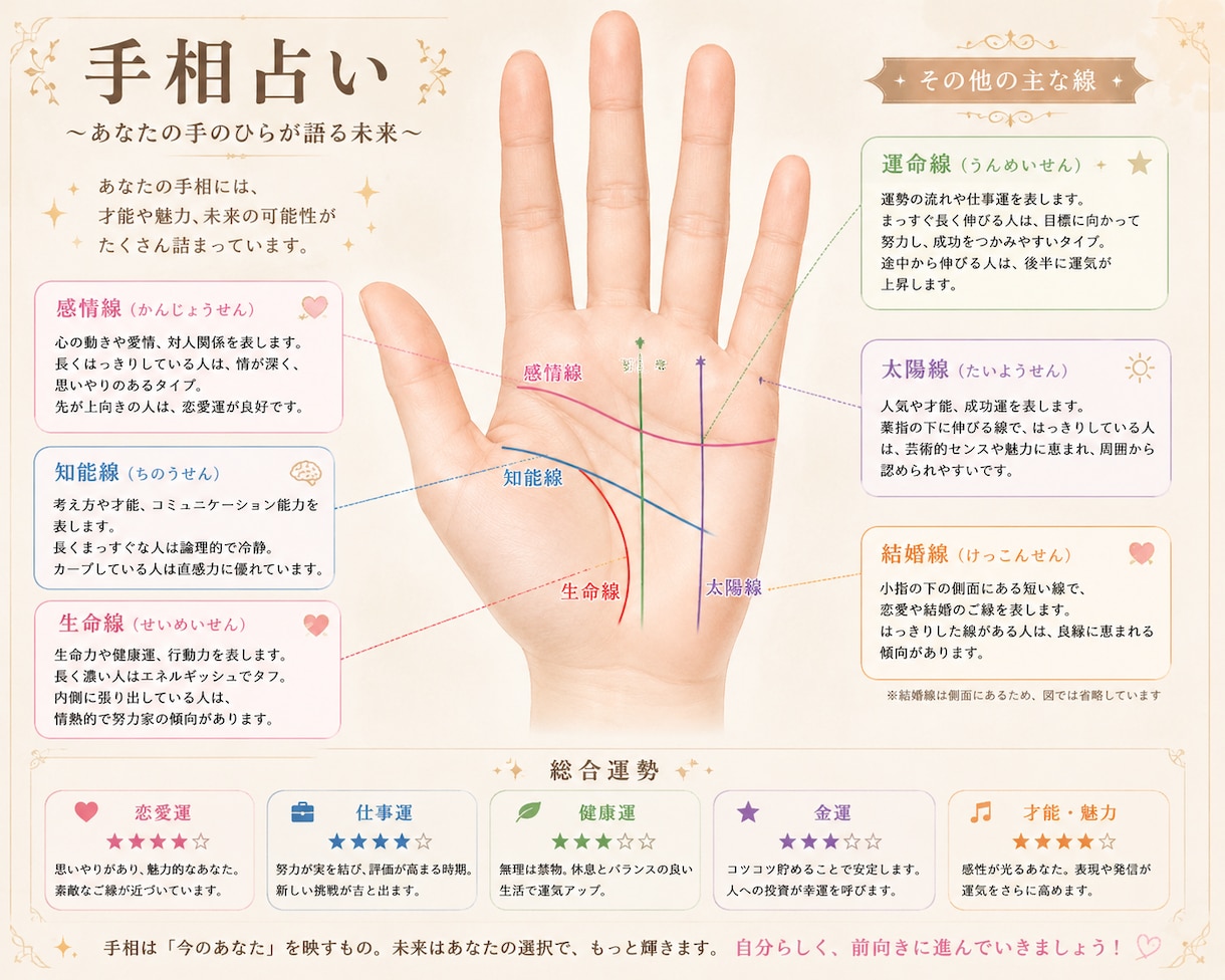 手相占い|両手の写真であなたの運勢占います 生命線・運命線・愛情線…あなたの手が語る本当の姿 イメージ1