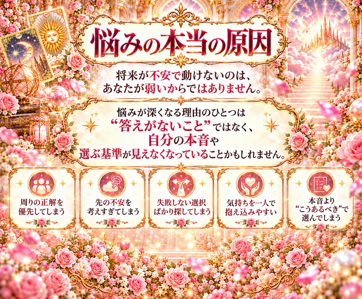 仕事・人間関係など人生のお悩みを占い3日伴走します 答えを探し続ける毎日から、自分で未来を選べる3日間へ イメージ3