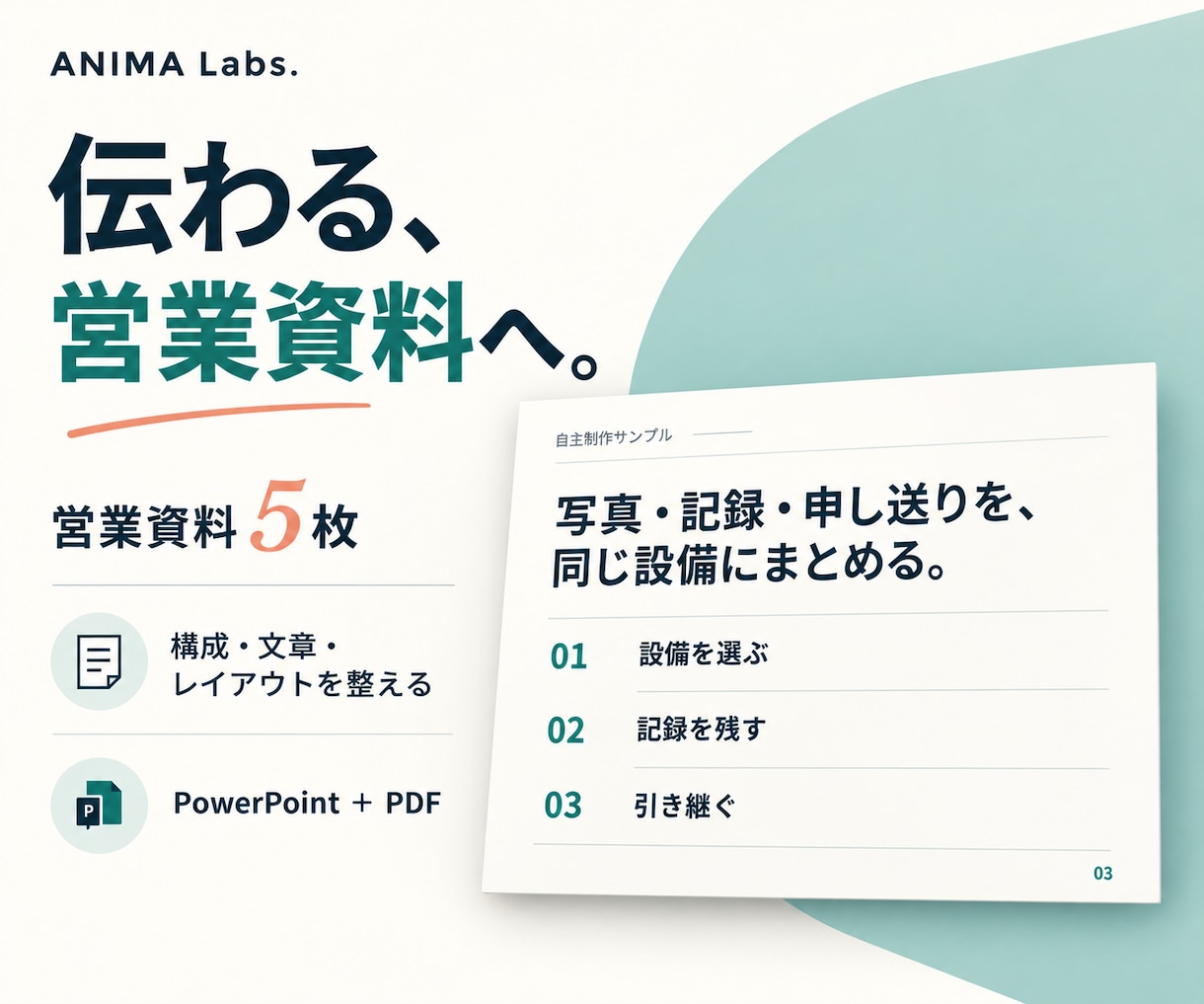 営業資料5枚を構成から整えパワポで納品します 商談で使う5枚を改善。構成・文章・見せ方まで イメージ1