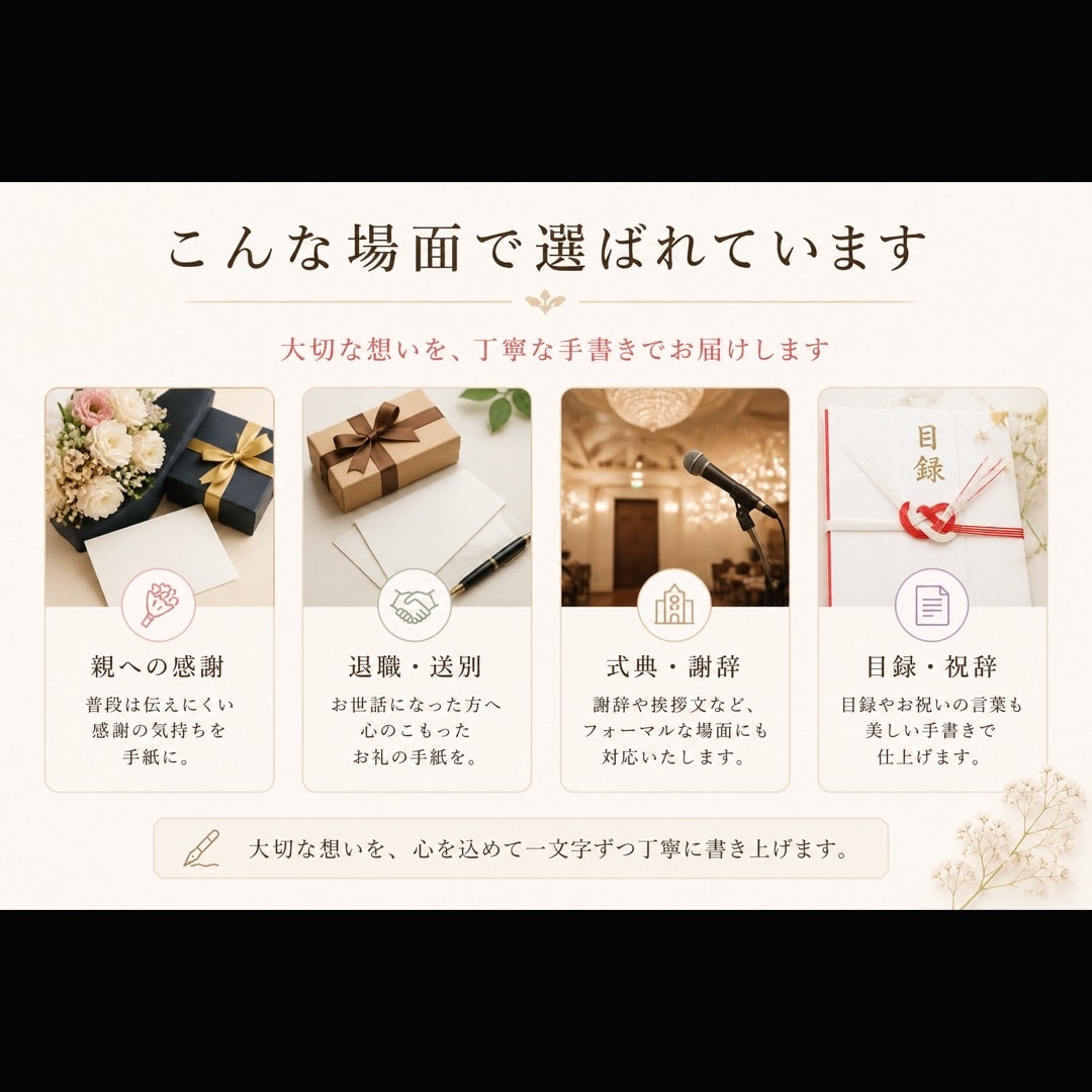 美しく手書き|手紙・メッセージ代筆致します あなたの文章を丁寧に清書|大切な想いをきれいな文字で イメージ4