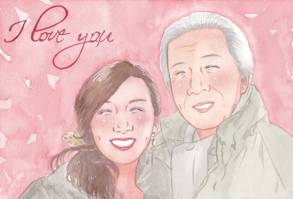 A4サイズ☆優しい水彩画の似顔絵お描きします 簡易額縁付き☆世界でただ一枚のオリジナルオーダー イメージ4