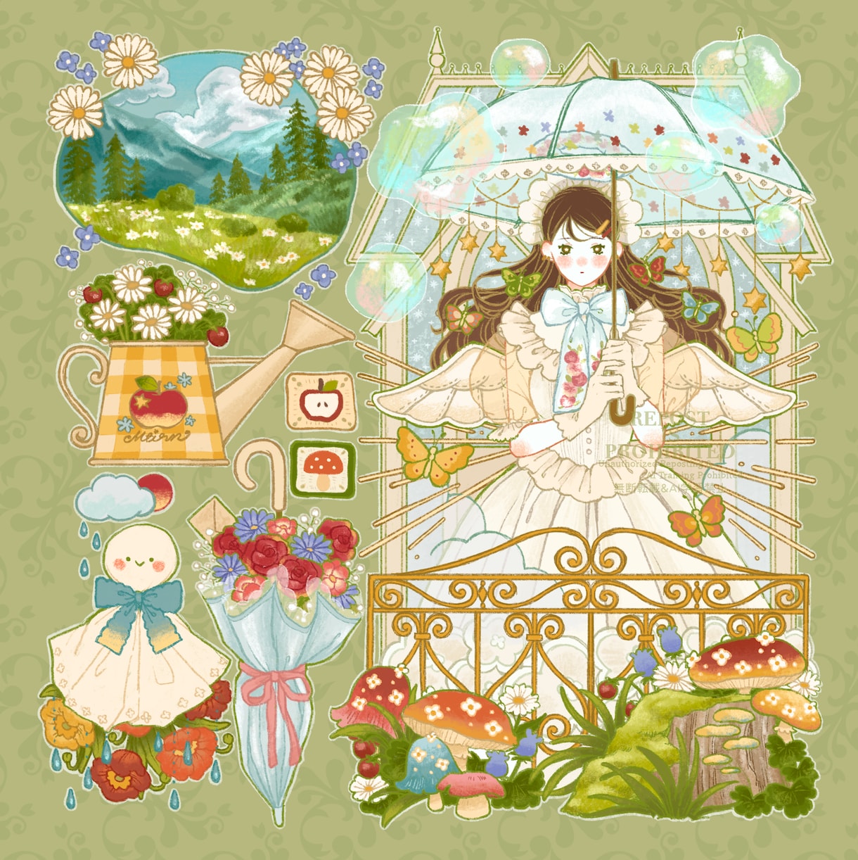 あなたの好きを詰め込んだ繊細で鮮やかな絵を描きます 男性、女性、動物、植物などたくさん詰め込んだ一枚絵描きます！ イメージ9