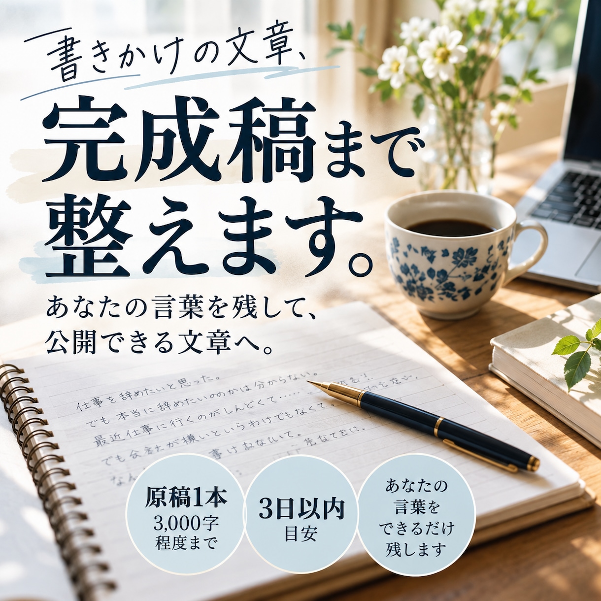 書きかけの文章を完成稿まで整えます あなたの言葉を残して、読める形まで仕上げます イメージ1