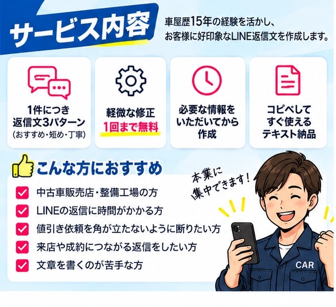 車屋さんの「このLINEどう返す？」を文章にします お客様へのLINE返信文を3案作ります イメージ4