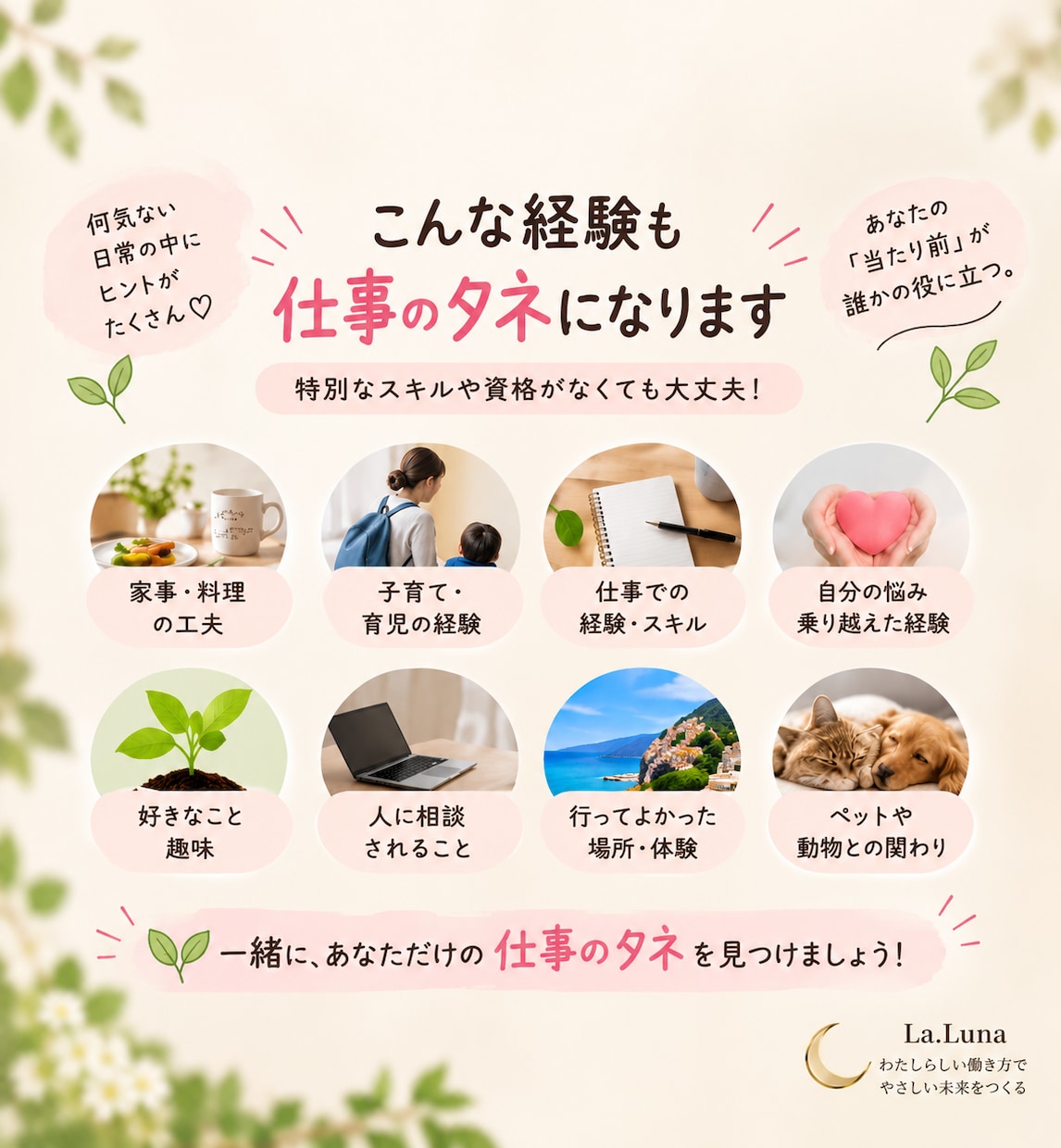 副業迷子の女性へ｜仕事のタネ10個見つけます 資格がなくてもOK！経験・好き・得意から可能性を整理！ イメージ2