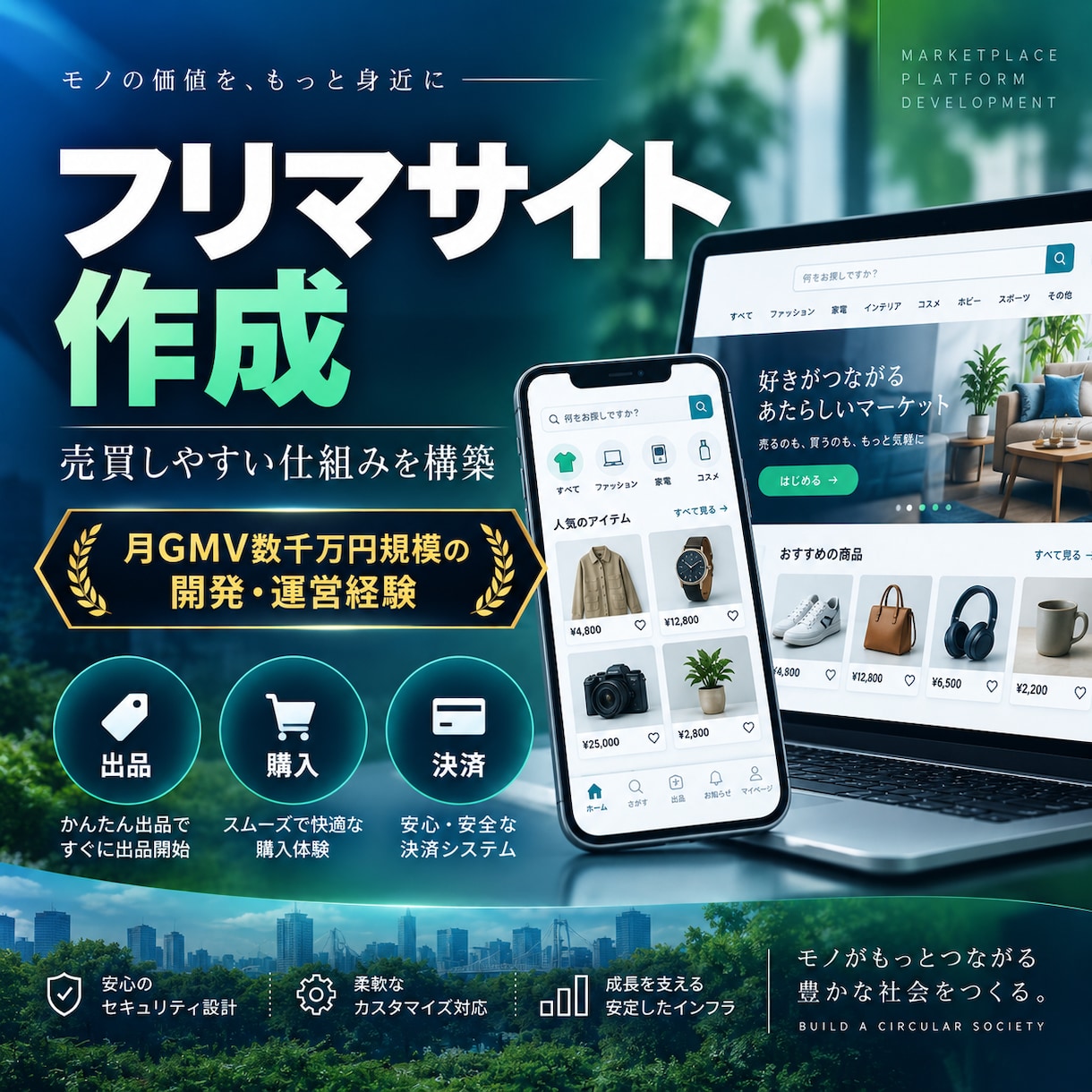 メルカリのようなフリマサイトを開発・制作します 月間GMV数千万円規模のフリマサイト開発・運営経験を活かす イメージ1