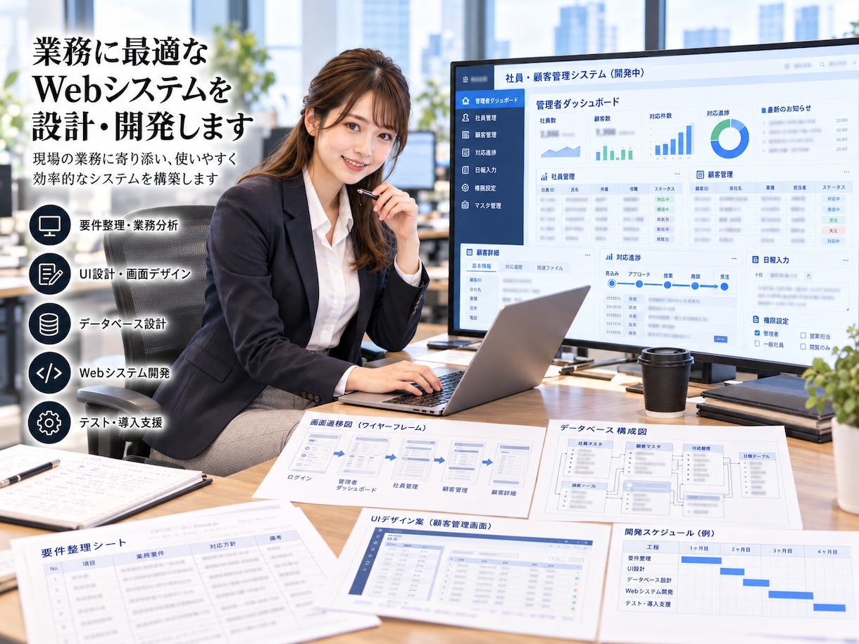 社内管理・顧客管理システムを開発します Excel管理をWeb化し入力・進捗・日報を一元管理します イメージ1