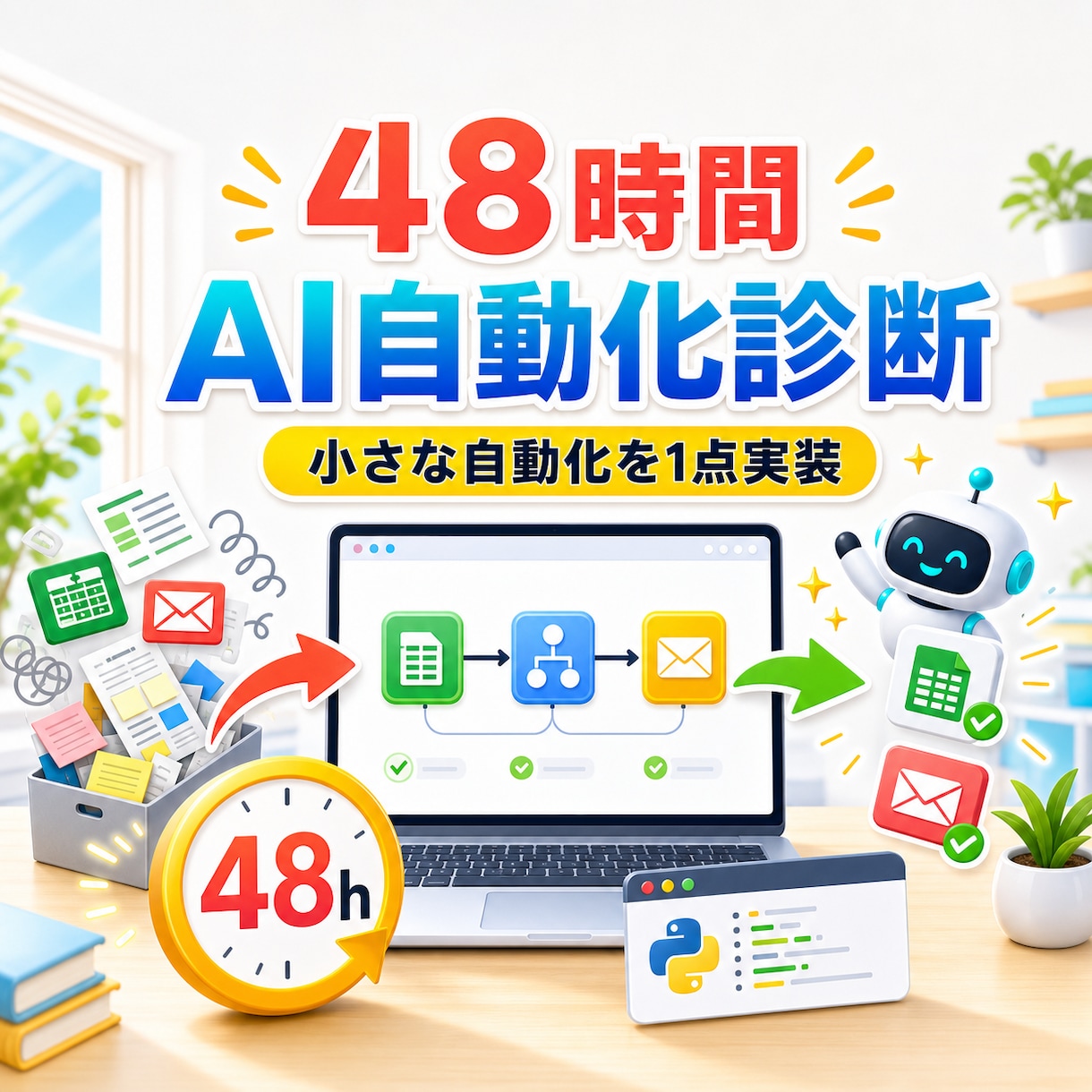 48時間でAI自動化診断＋小さな自動化を実装します 面倒な作業の診断と最初の自動化を48時間で イメージ1