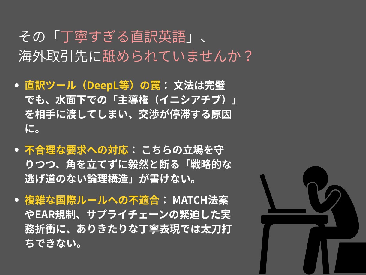 海外交渉メールを元プロ通訳の参謀が即日作成します 翻訳AIにはできない、YESを導く実戦交渉メールを作成します イメージ2