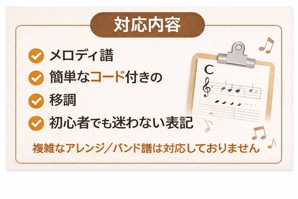 初心者向け耳コピで見やすい譜面作成します 初心者の方からのご依頼も多く、丁寧で分かりやすい譜面作成 イメージ2