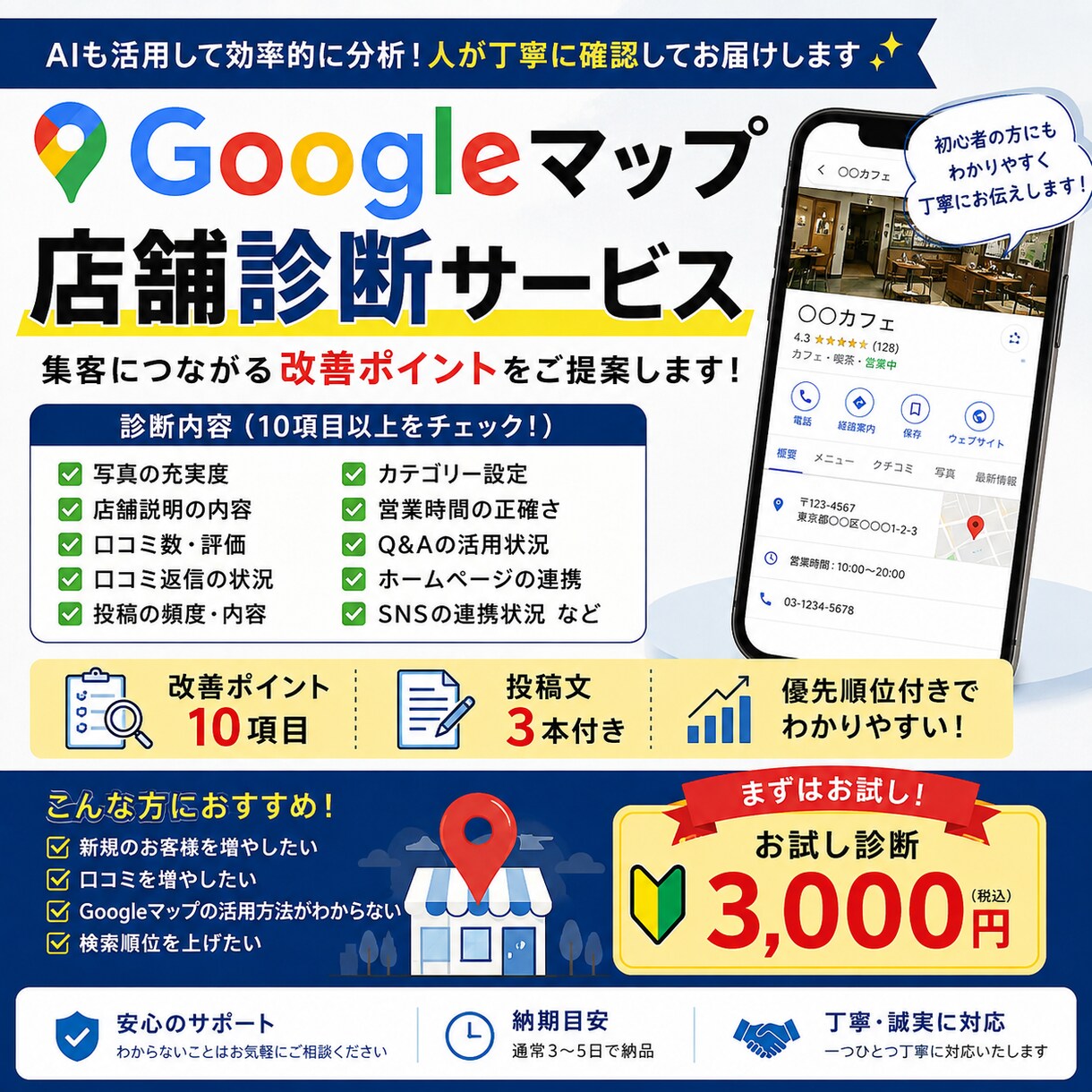 Googleマップを診断して改善点をご提案します Googleマップを診断し、改善点10項目と投稿文3本を提案 イメージ1