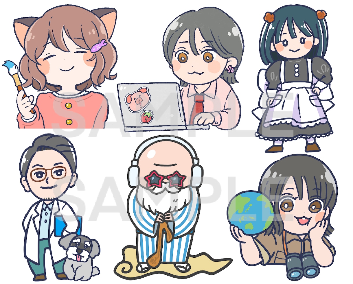 販売実績1000件超★ゆるかわシュールな絵描きます 小物無料・修正無制限！いろんな表情はお任せください！ イメージ13