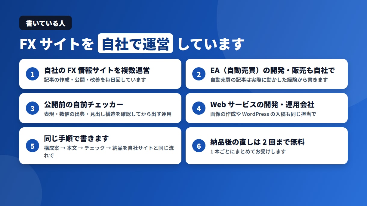 FX・投資のSEO記事を7,000字で書きます 1文字0.7円｜まとめ買いなら0.57円・図解4枚つき1万円 イメージ9