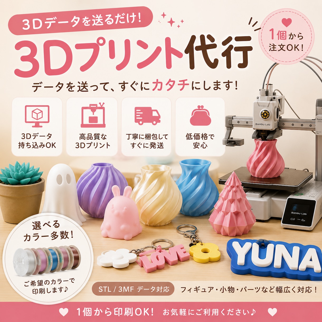 3Dデータを送るだけで簡単に印刷・発送出来ます 3Dデータはある。あと印刷するだけ。印刷だけだから安く・早く イメージ1