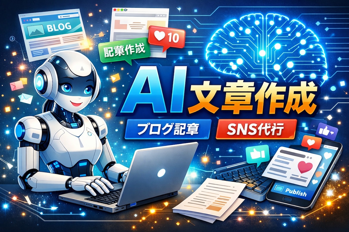 AIを使って文章を作成します ブログ記事やSNS投稿など、AIを使って文章を作成します。 イメージ1