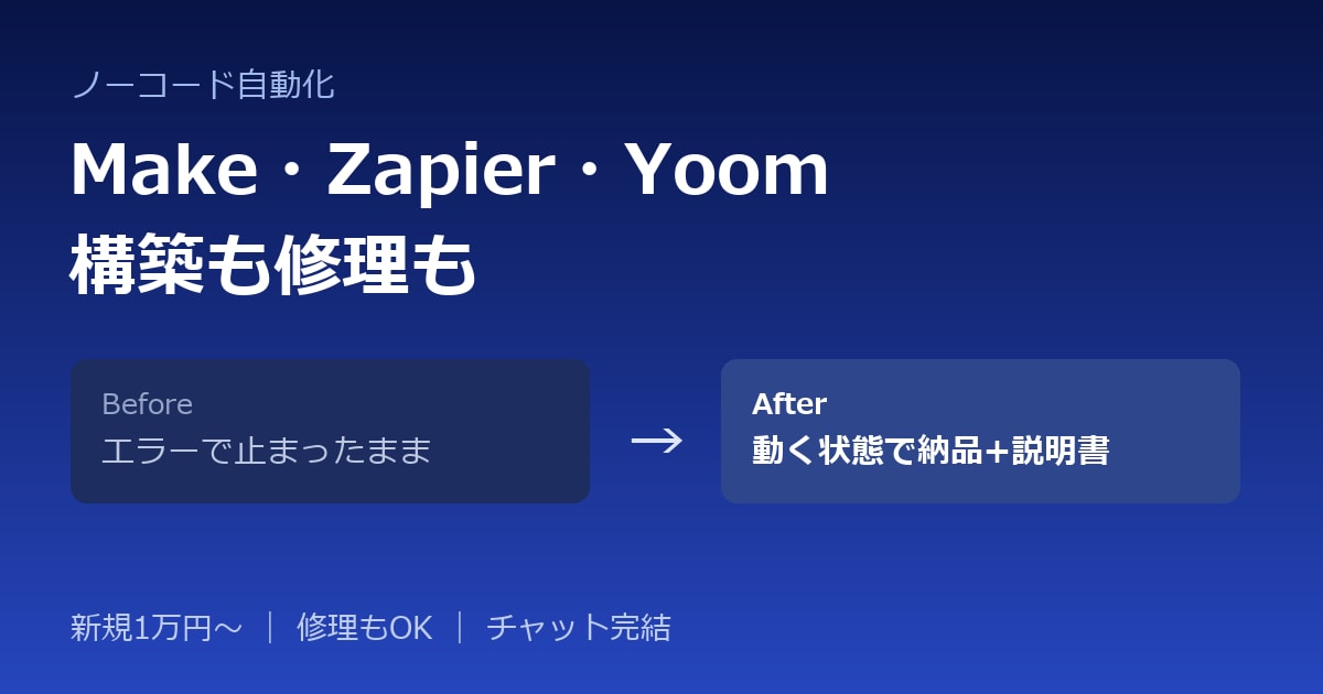 Make・Zapier・Yoomで自動化します ノーコード連携の構築も修理もチャット完結 イメージ1