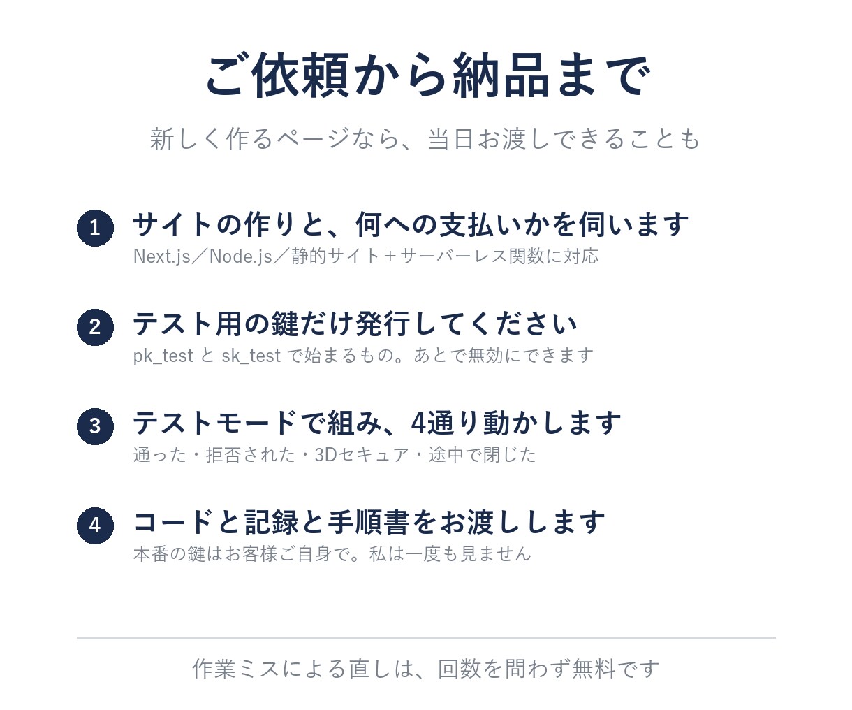 Stripeのカード決済を導入します 本番の鍵はお預かりしません｜テストで動かしてお渡し イメージ5
