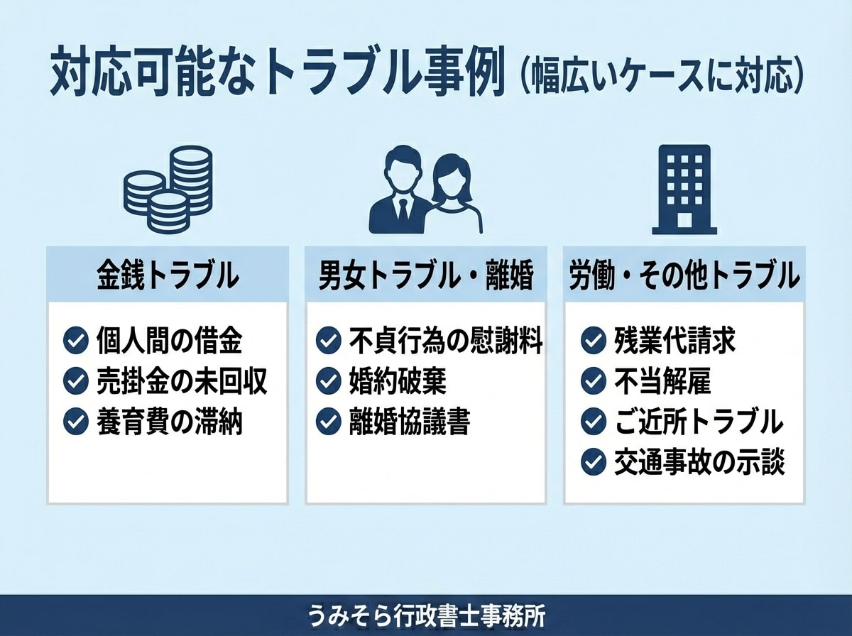 行政書士がトラブル解決の示談書を作成します 作成実績数千件。修正無料で安心。最短即日・翌日納品も可能。 イメージ2