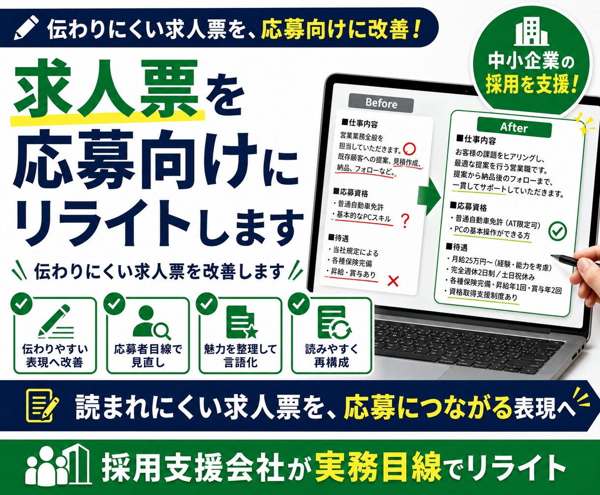 求人票を応募向けにリライトします 伝わりにくい求人票を改善します イメージ1