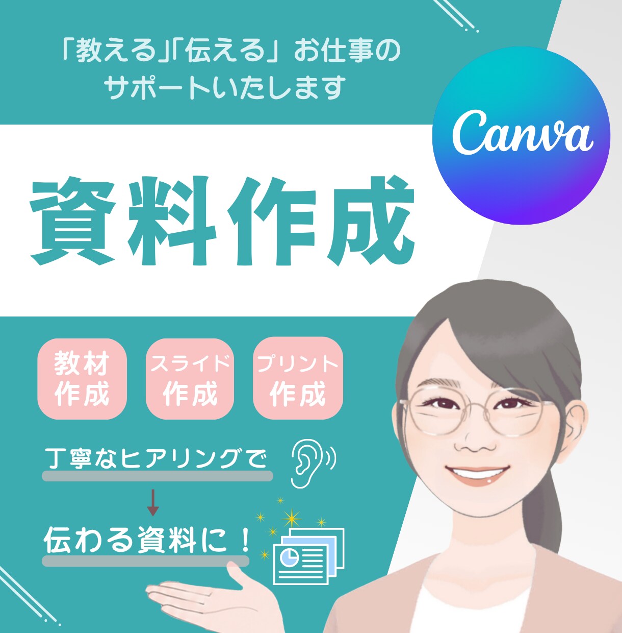 分かりやすいセミナー・講座資料　用意します Canvaで伝わる資料に、スライド台本も作成します イメージ1