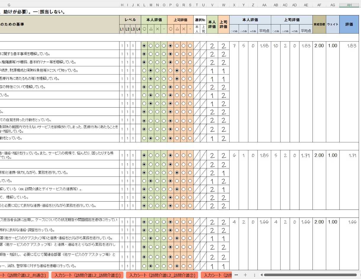 スキル評価シート(訪問介護)のテンプレを販売します 厚生労働省が公開している職業能力評価基準を取り入れています イメージ4