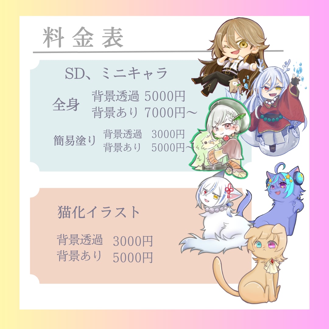 6名様限定★可愛く明るいSD、1枚絵等描きます 限定★商用込★可愛く明るいイラストが得意です★猫化も得意です イメージ3