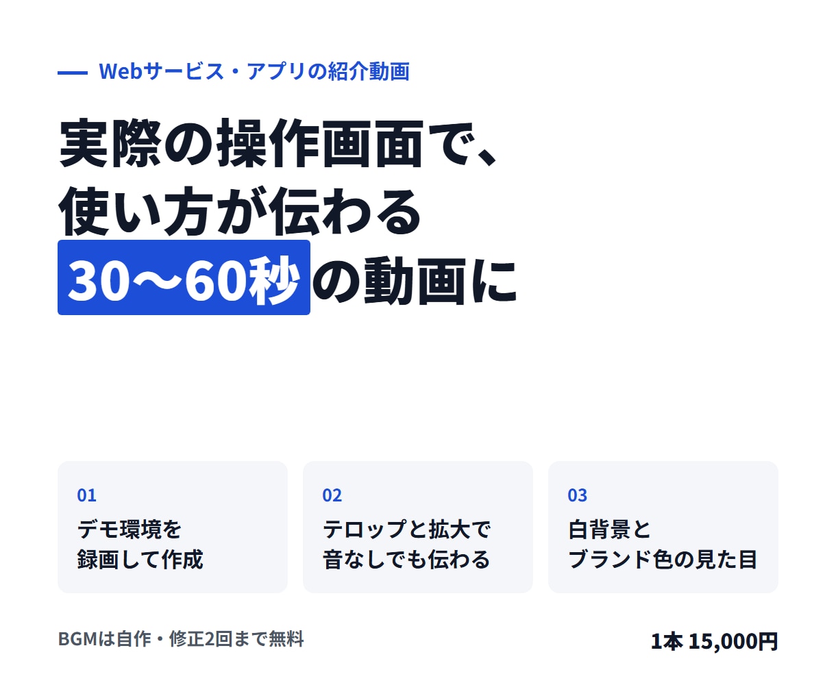 Webサービスの紹介動画を画面録画で作ります 実際の操作画面で、使い方が伝わる30〜60秒の動画に イメージ1