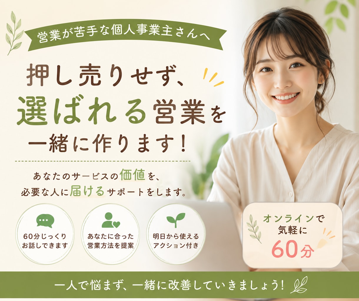営業が苦手な個人事業主さんの商談を一緒に改善します 押し売りせず、選ばれる営業を一緒に作ります！ イメージ1